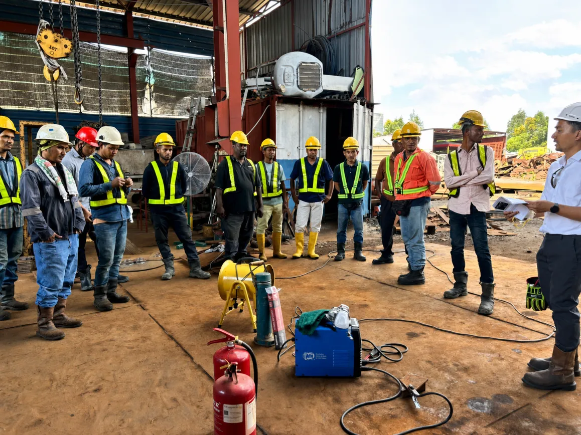 Scaffold inspection in progress on a construction site