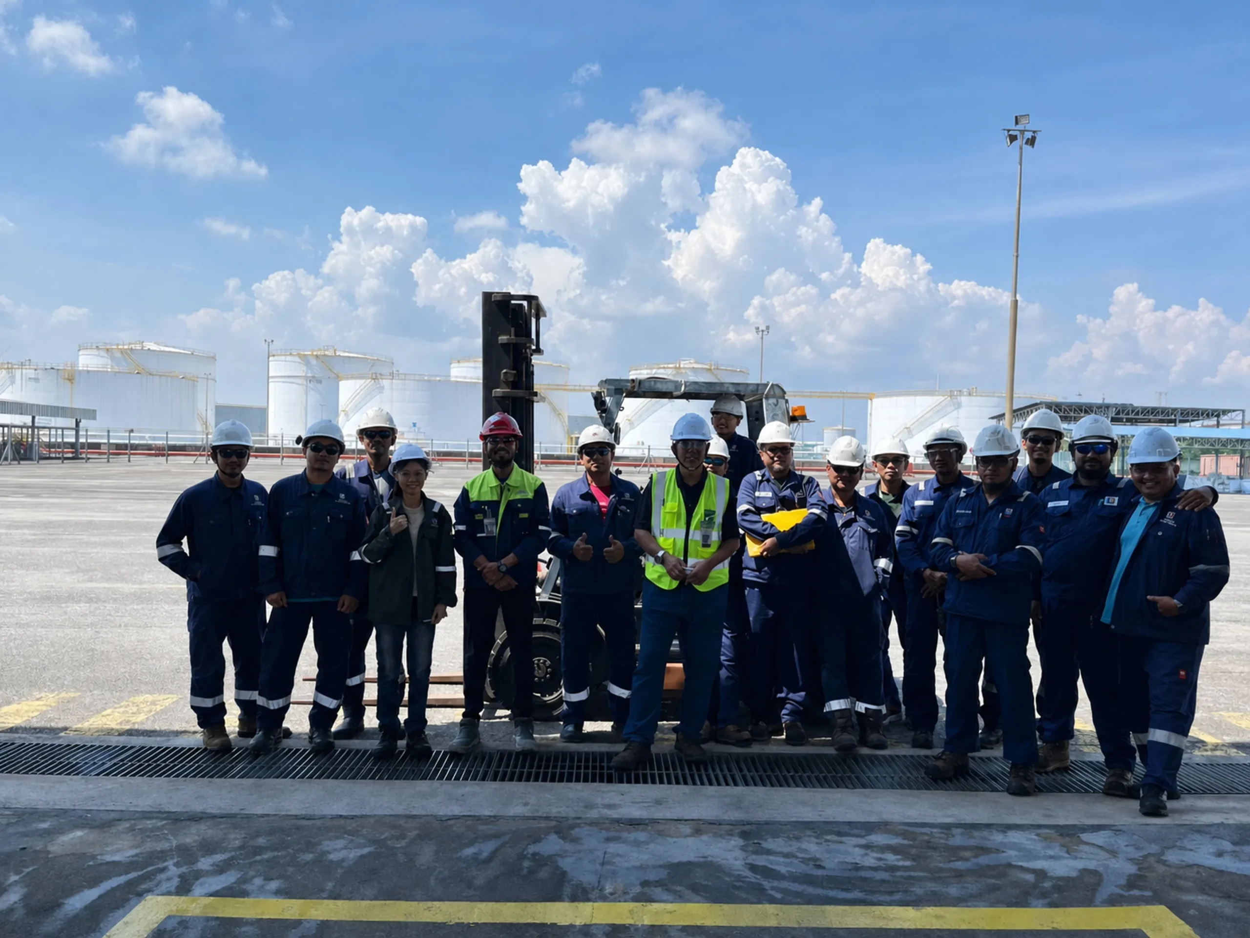 Group of workers during an on-site safety briefing