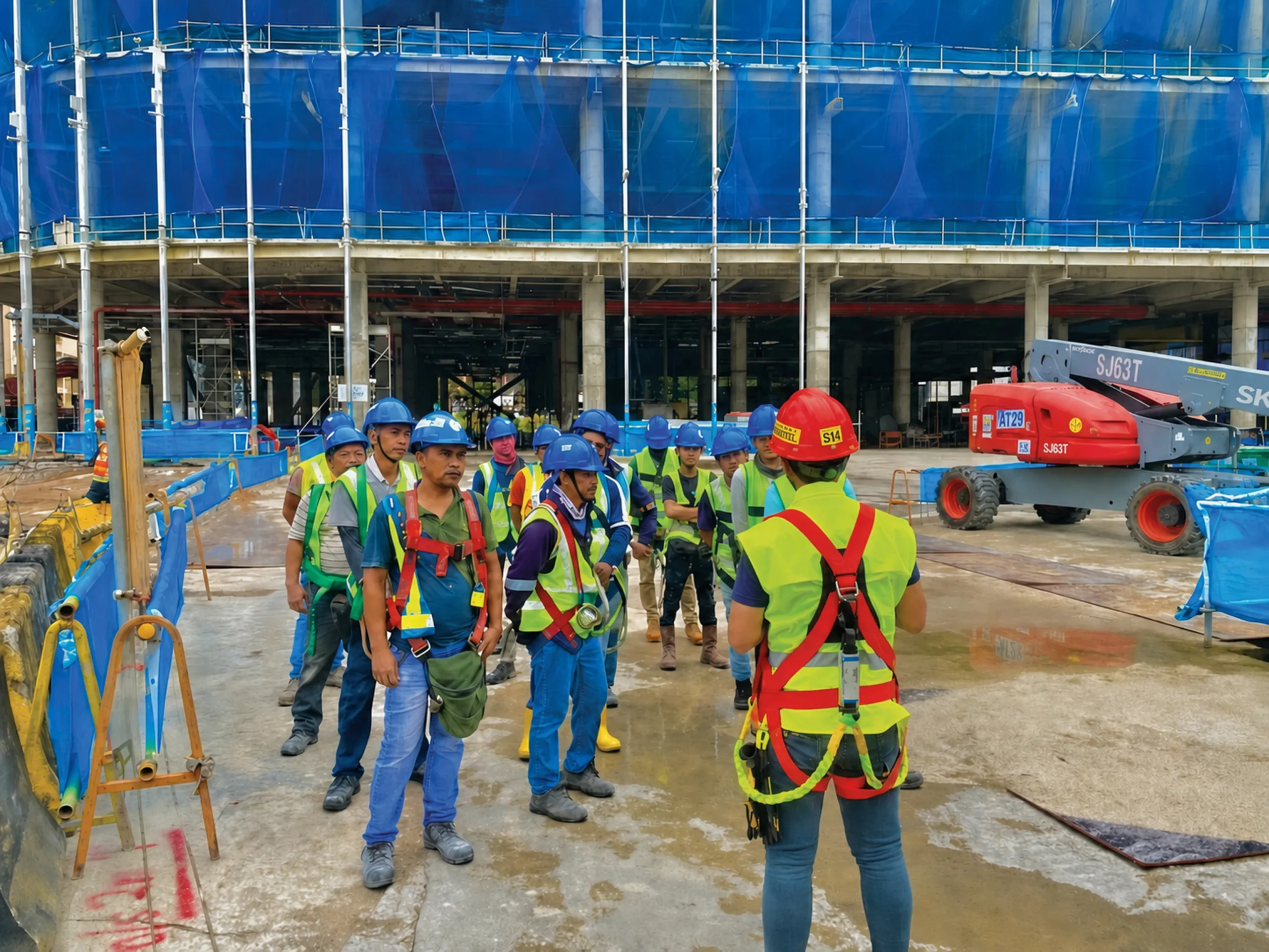 Safety briefing in progress at a construction site