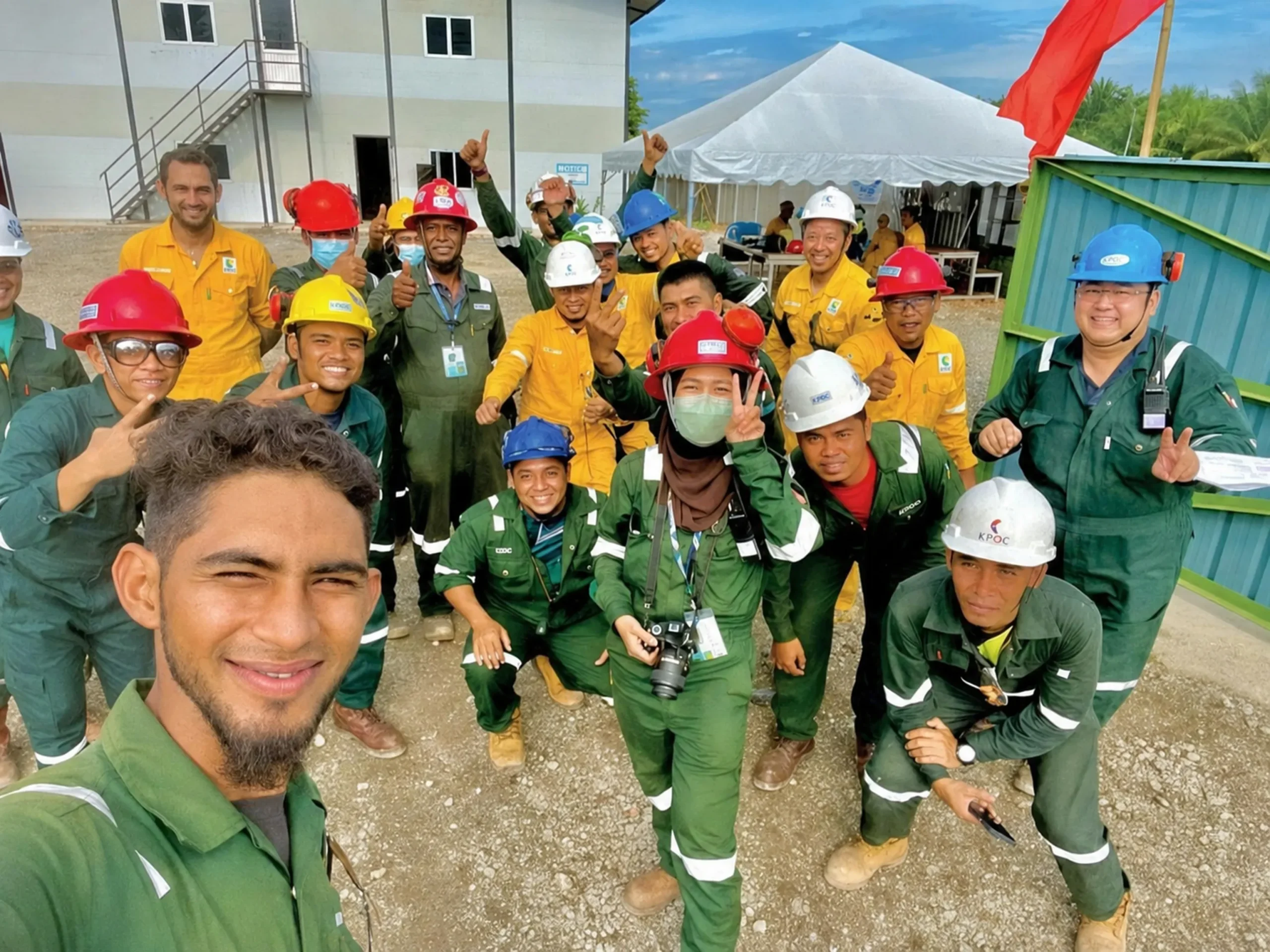 Workers attending an on-site safety training session