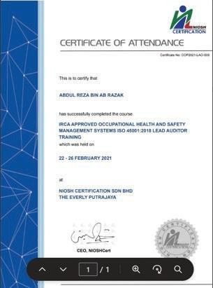 ISO 45001:2018 Lead Auditor Training - NIOSH Attendance